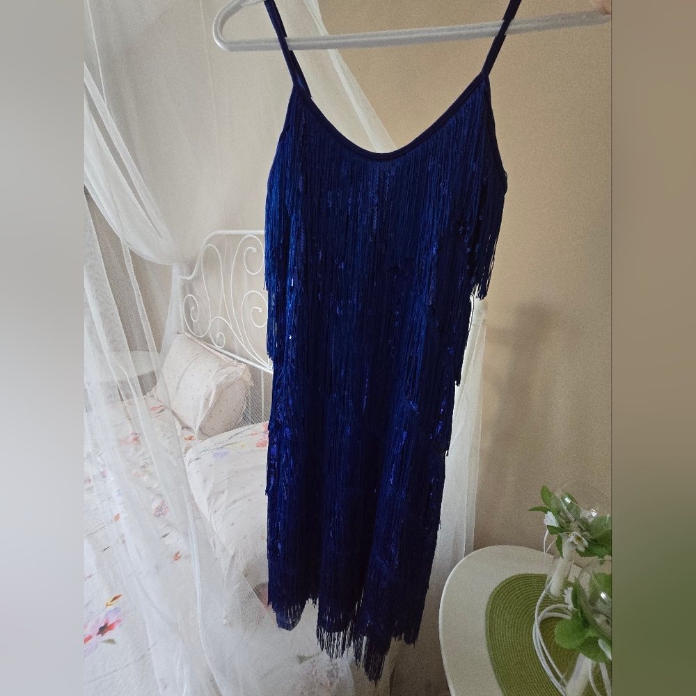 Elegant Blue Fringe Dress